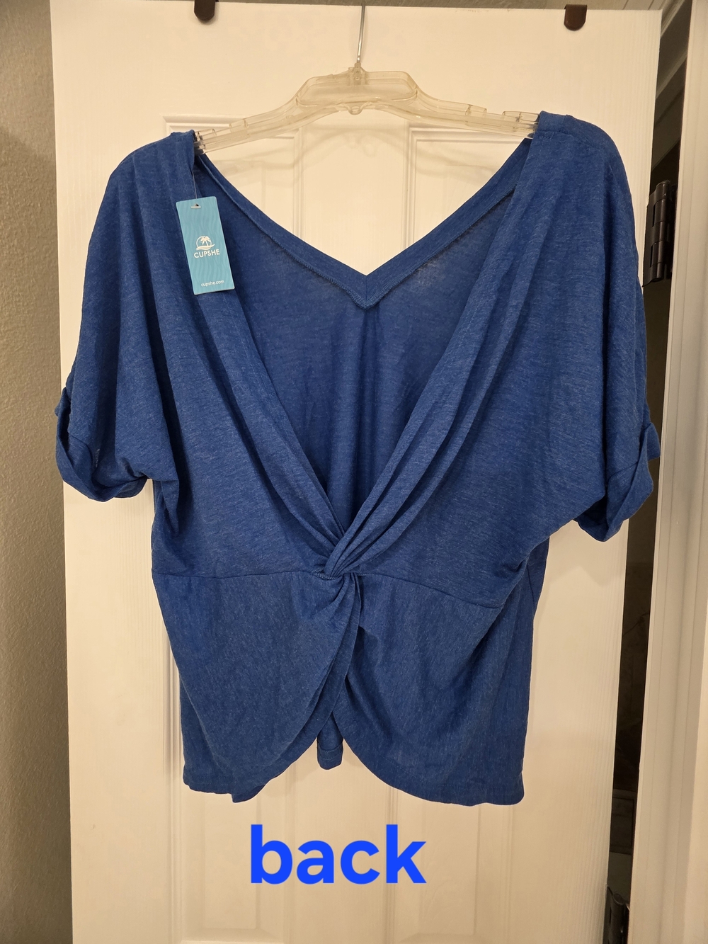 Cupshe Women's Blue V-Neck Short Sleeve Top - Picture 2 of 7
